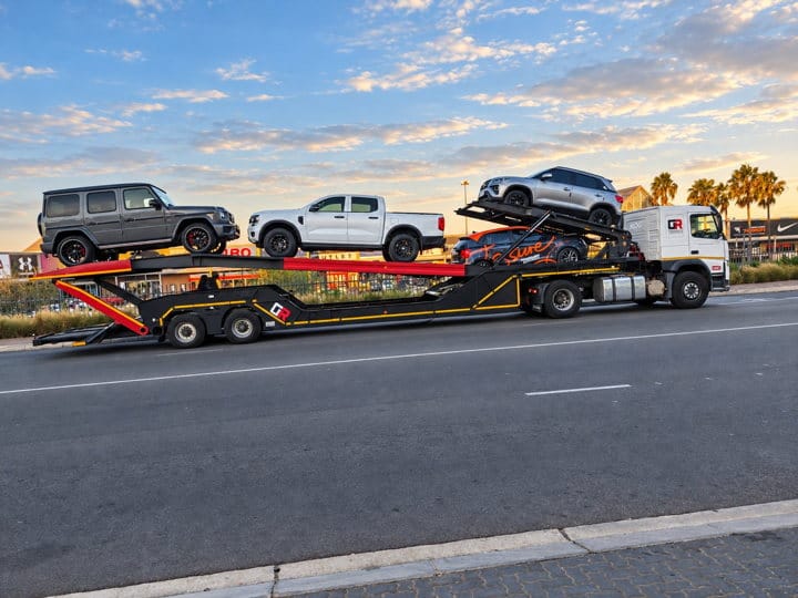 Open Road Carriers — a caravan on a vehicle carrier.
